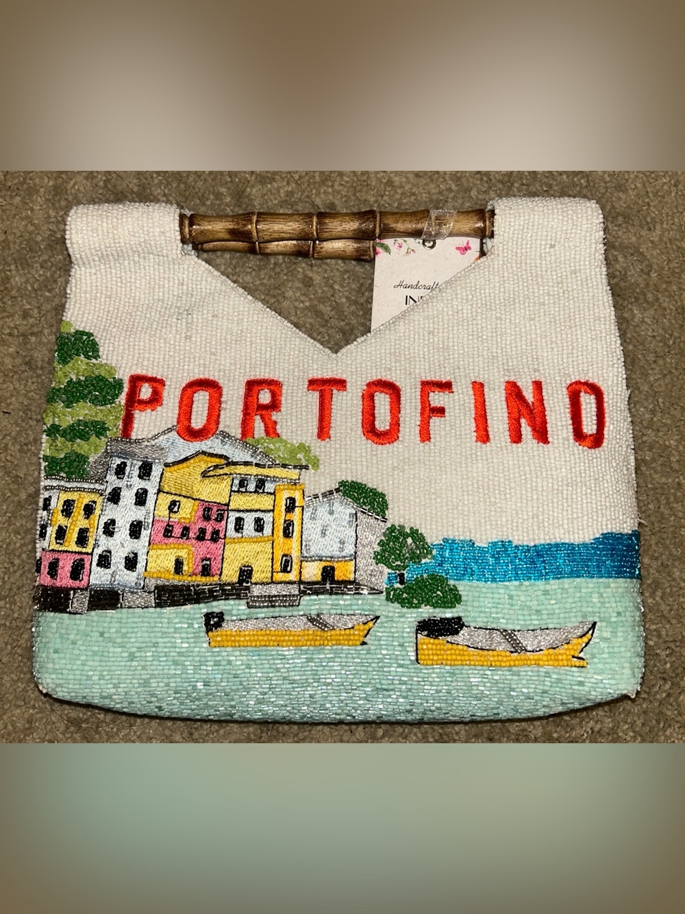 Handcrafted in India Portfino Bamboo Handle Beaded Bag